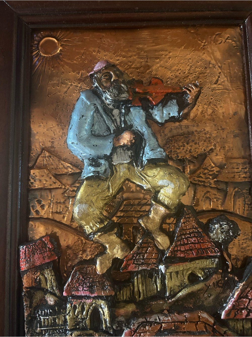 VTG Fiddler On The Roof 3D Hammered Copper Repoussé By Artist Yigal - Picture 2 of 8